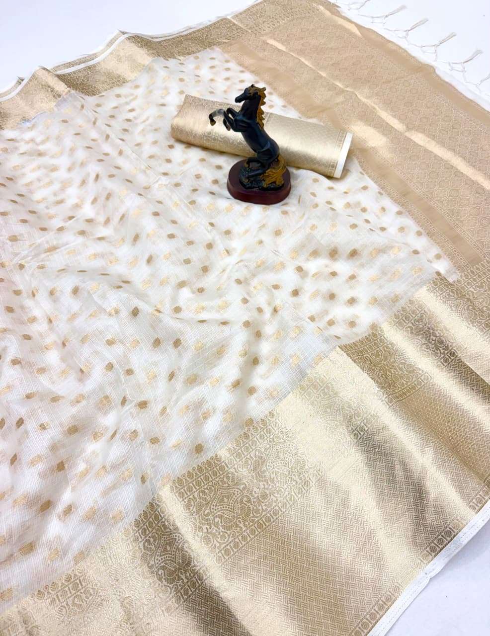 White colour Uniform Special wear Collection comfortable Pure Soft Kota Doriya Fabric saree wholesale in surat 